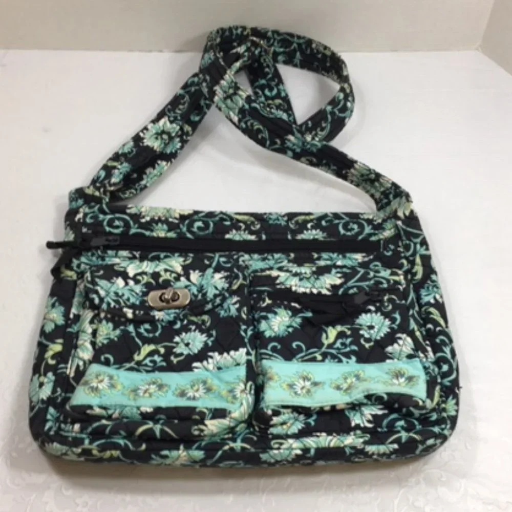 Lemon Hill Quilted Adjustable Cotton Shoulder Bag - Black/Blue/Green Floral